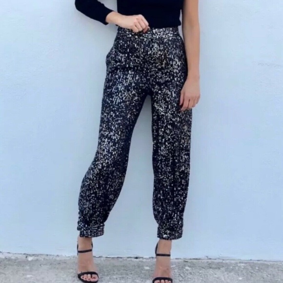 NEW ZARA Black Sequin Pants XS - Picture 11 of 13